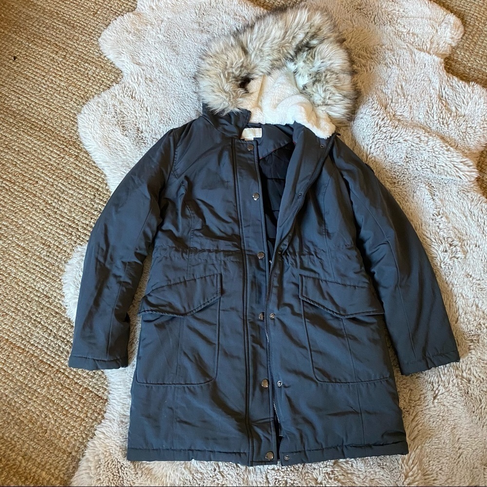 Michael Korhs Women's Dark gray Hooded Faux-fur-trim Down Puffer Jacket parka